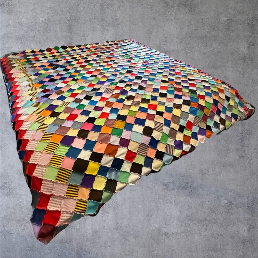Vintage Unfinished Patchwork Quilt Top 82x80 Multi Color Hand Stitched Square